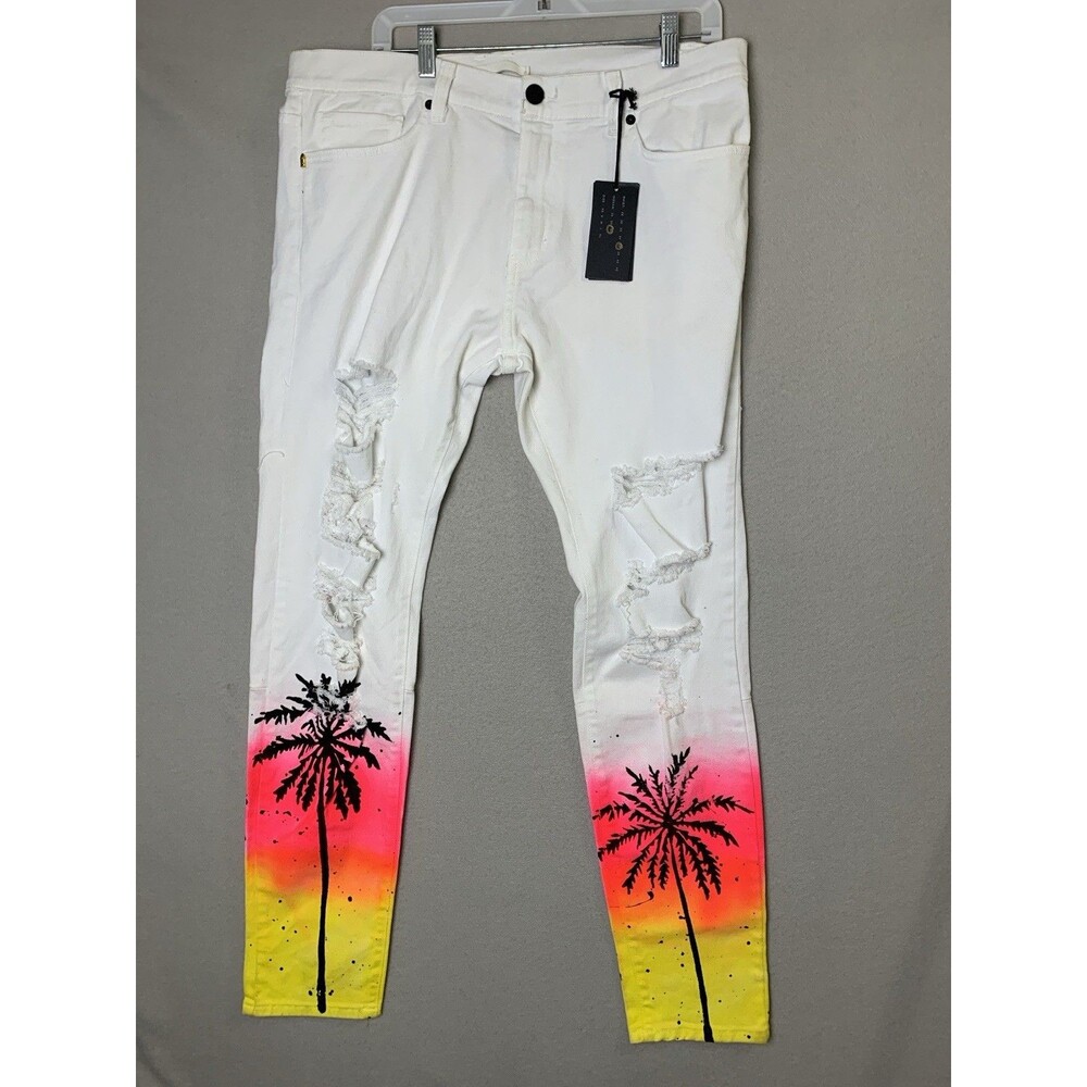 Golden Jeans Mens 36x31 White Ripped Distressed Grunge Punk Streetwear USA